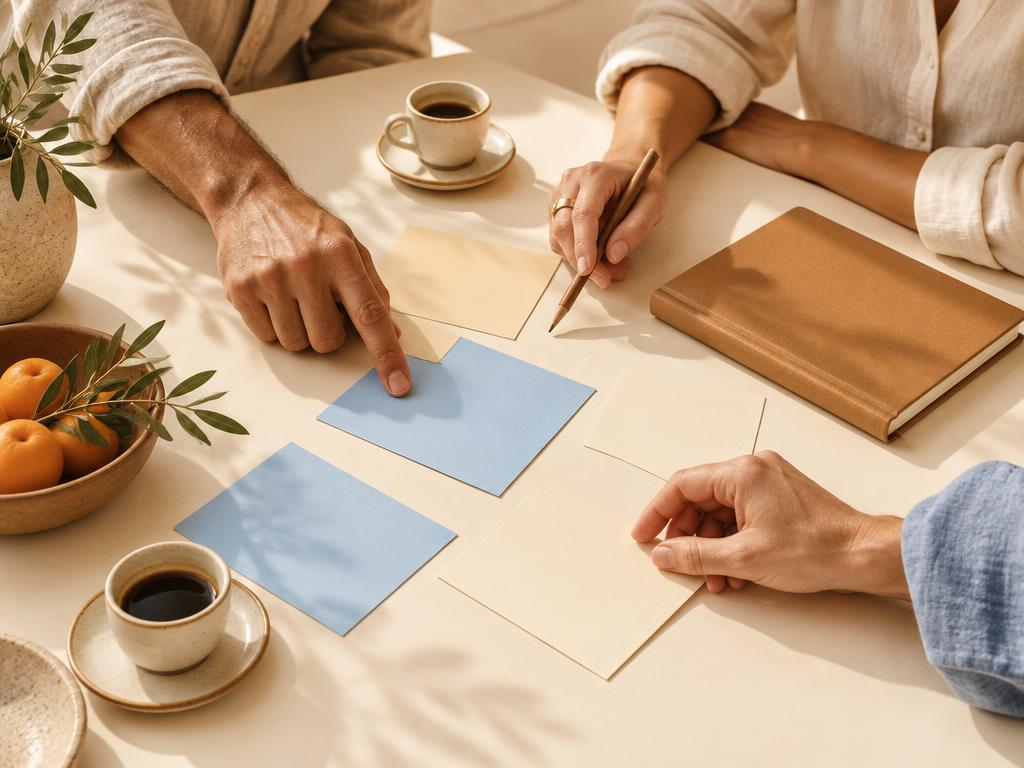 Manos compartiendo ideas alrededor de una mesa